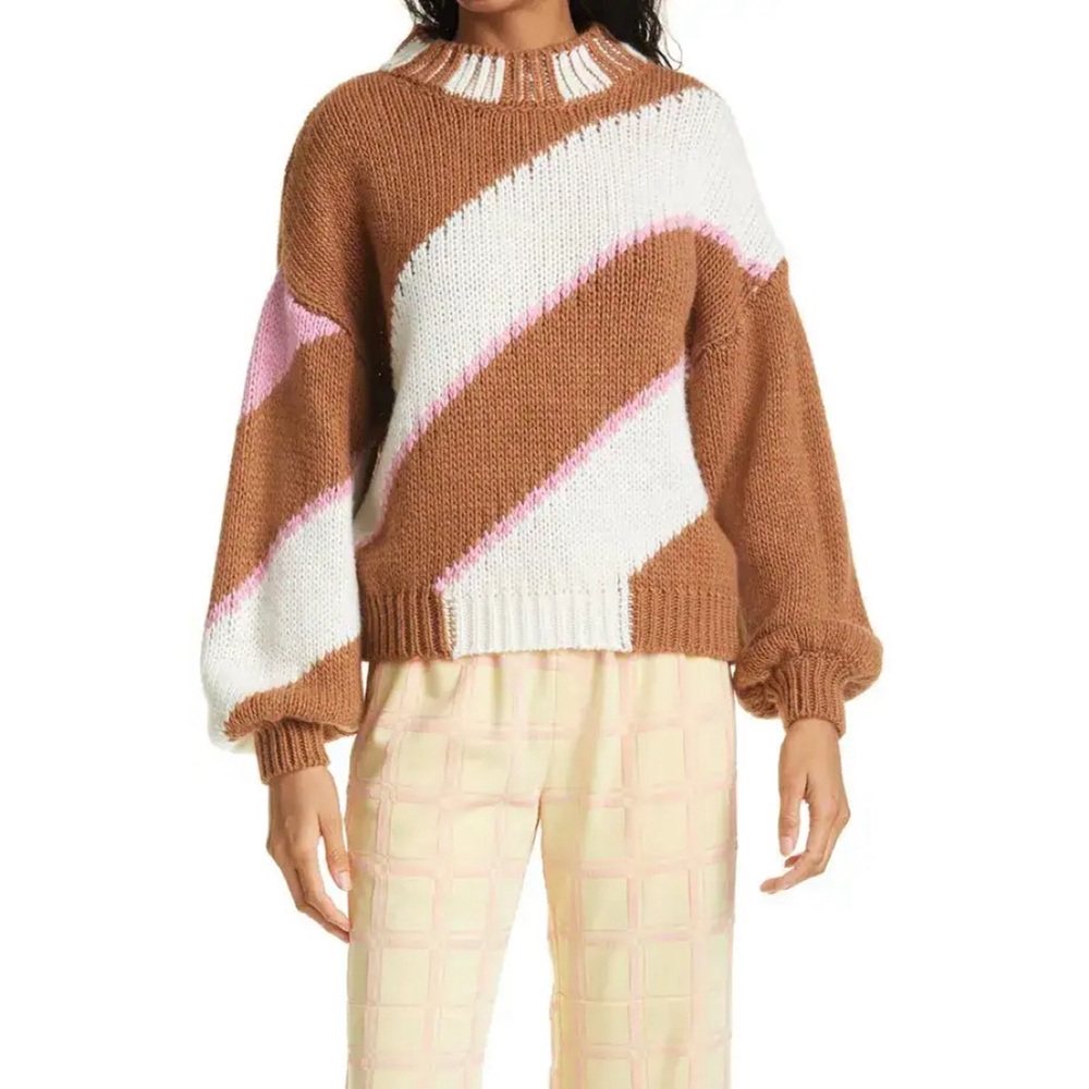 Stine Goya Adonis oversized striped intarsia knit balloon sleeve sweater